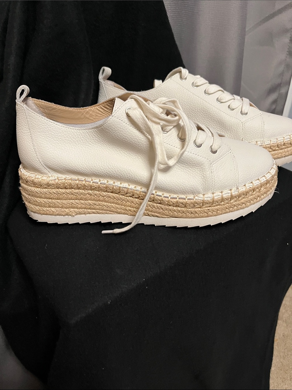 ANTONIO MELANI Cream Lace-Up Espadrille Platform Sneakers - Picture 3 of 5
